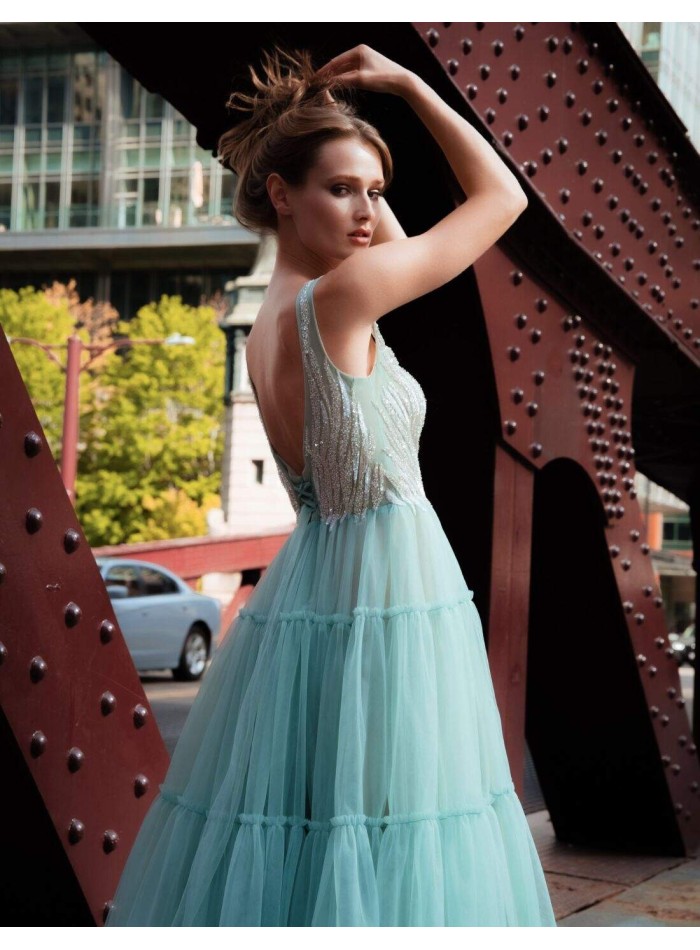 Midi party dress with beaded bodice and...