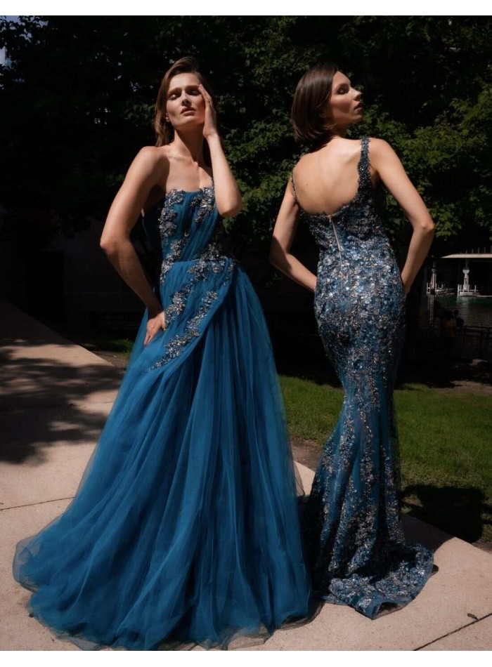 Robe longue de soirée à coupe sirène avec motif...