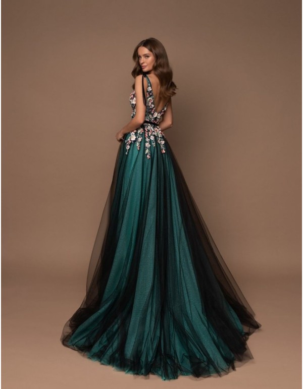 Robe longue de fête avec corsage et jupe en tulle brillant