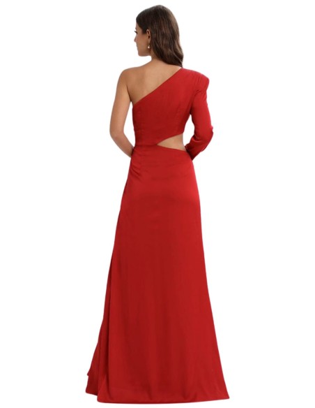 Long evening dress with one sleeve and side cut-out