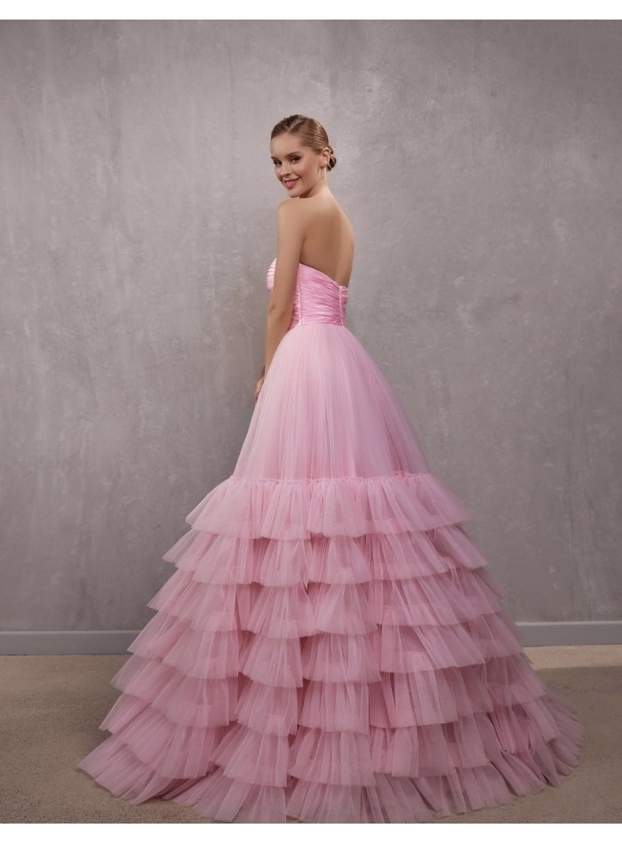 Strapless ball gown with pink tulle maxi skirt-1