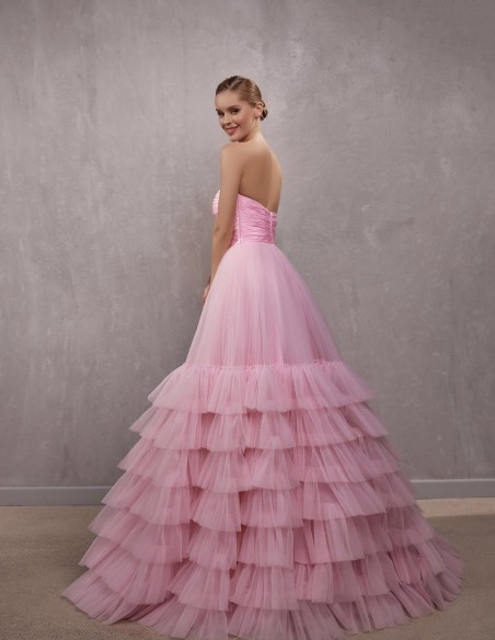 Strapless ball gown with pink tulle maxi skirt-1