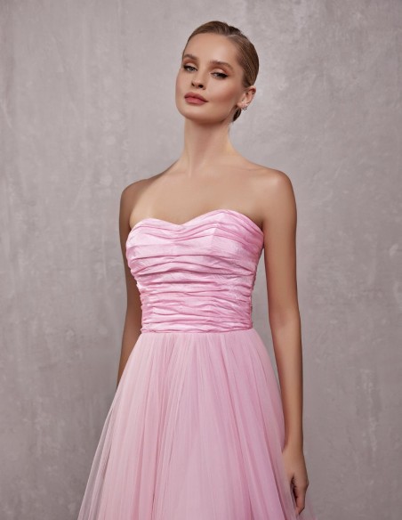 Strapless ball gown with pink tulle maxi skirt-2