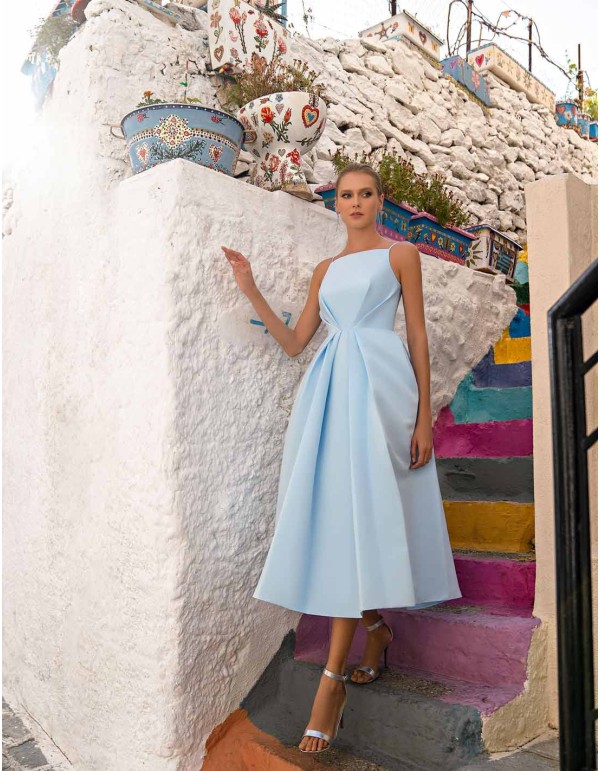 Midi strapless party dress with gathered at the waist by Emabride