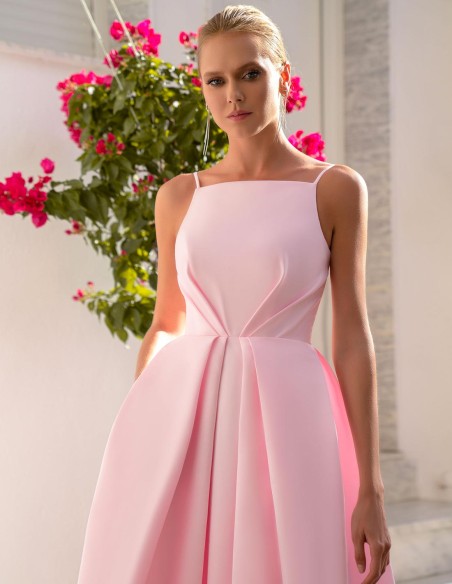 Midi strapless party dress with gathered at the waist for guests