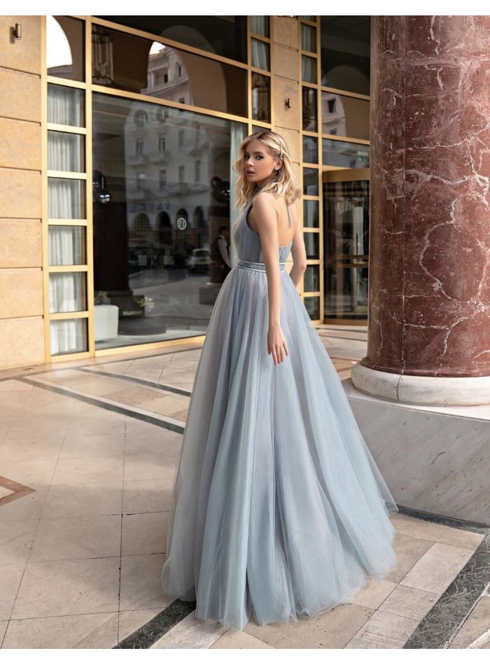 Pleated tulle dress with a halter neckline