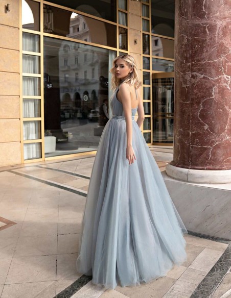 Pleated tulle dress with a halter neckline