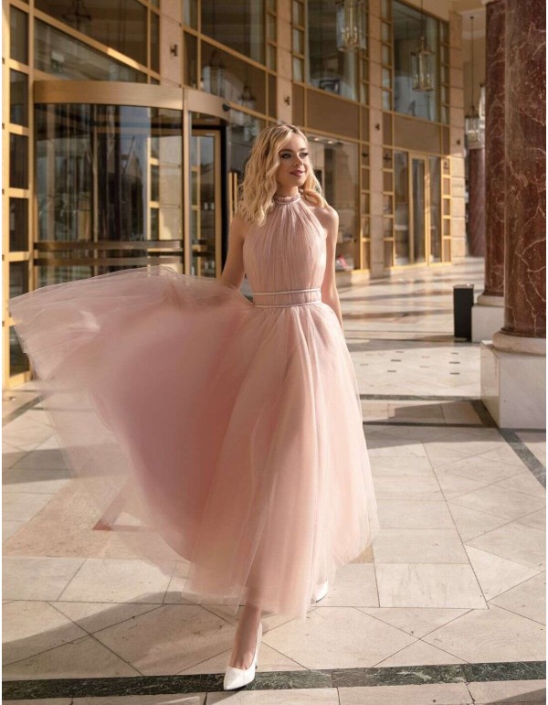 Pleated tulle dress with a halter neckline-2