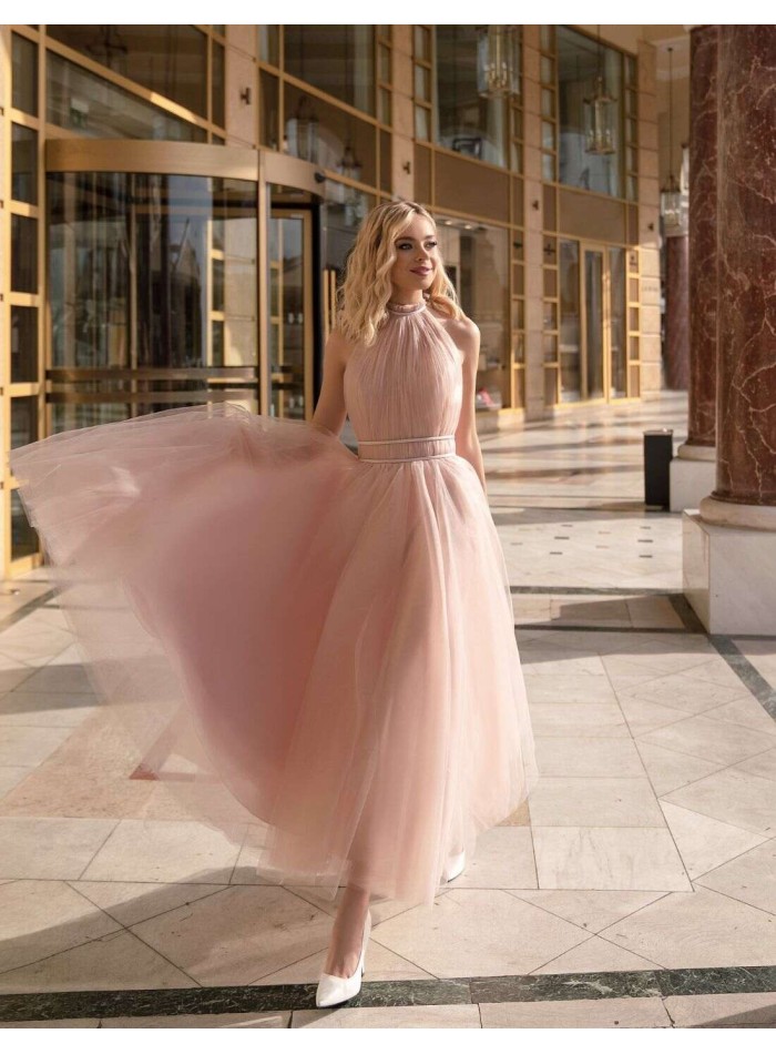 Pleated tulle dress with a halter neckline-2