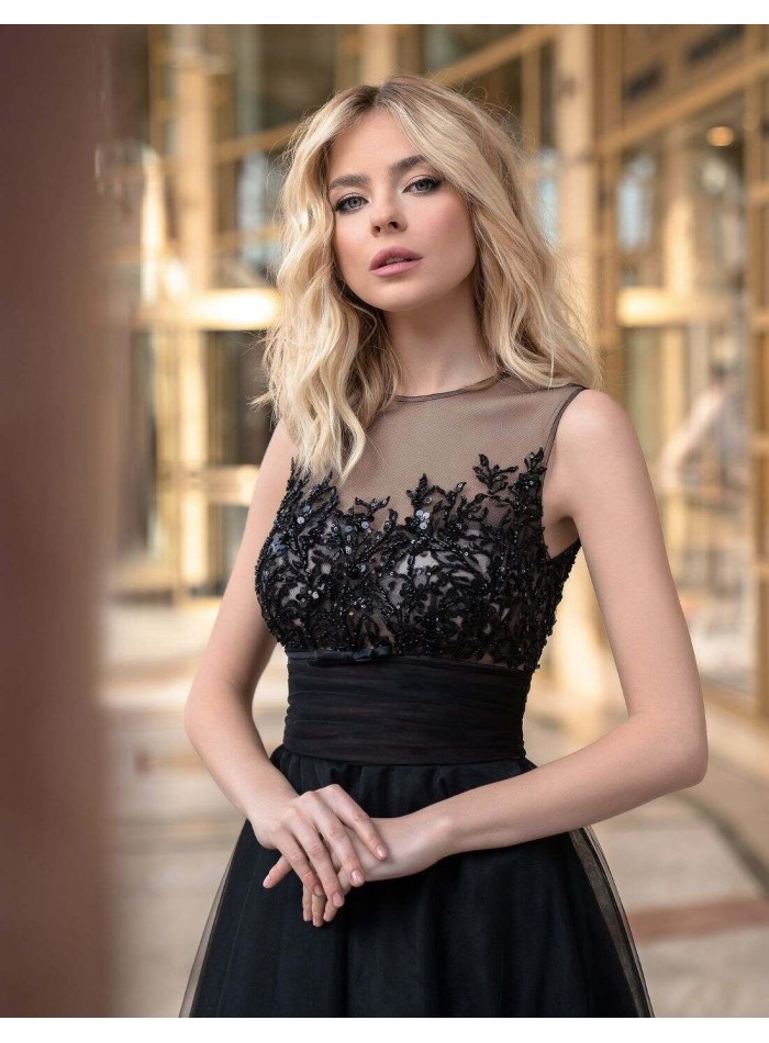 Gala dress with embroidered rhinestone body and...