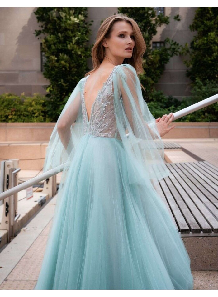 Robe longue de fête avec tulle et broderie perlée
