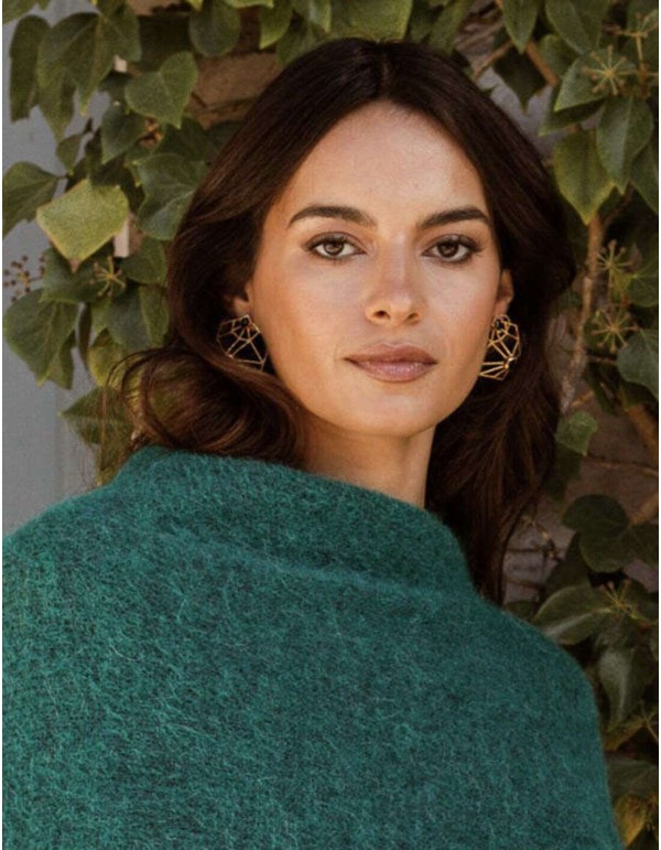 Pendientes de fiesta geométricos dorados con piedras negras 2