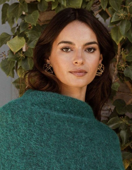 Boucle d'oreilles géométrique en plaqué or avec pierres noires