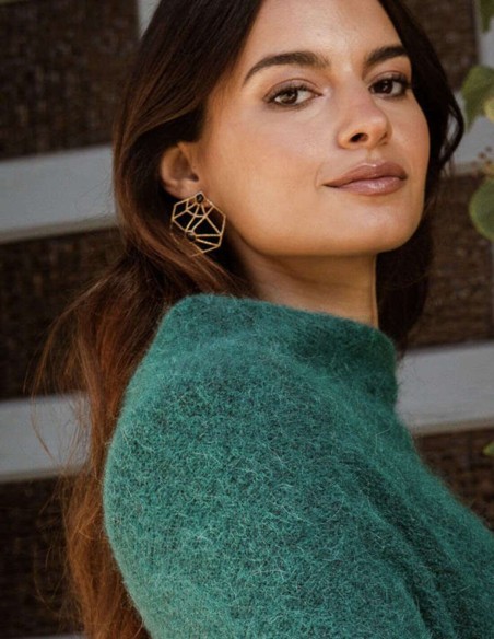 Boucle d'oreilles géométrique en plaqué or avec pierres noires