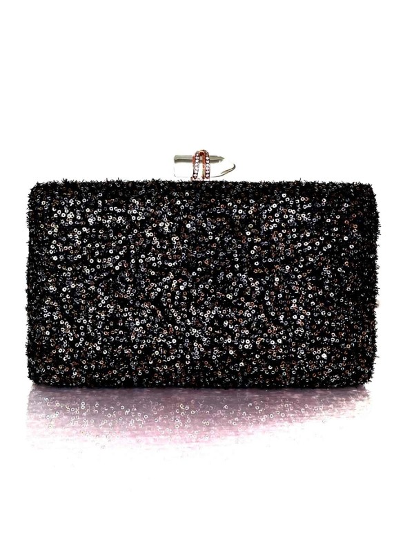 Evening clutch bag with metallic sequins and transparent closure 2
