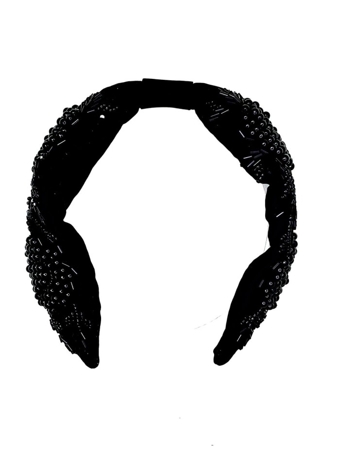 Black handmade rhinestone headband for guests