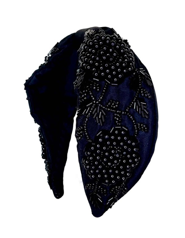 Black handmade rhinestone headband for guests