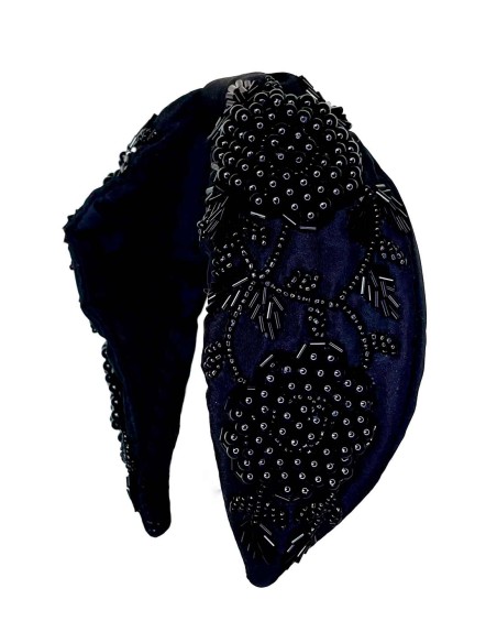 Black handmade rhinestone headband for guests