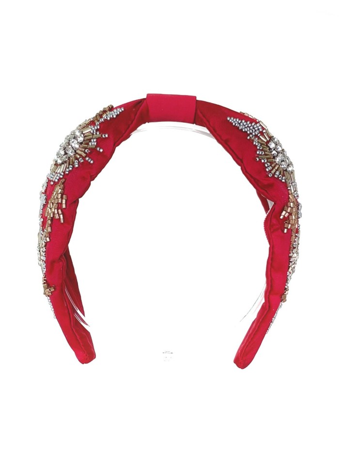 Diadema de invitada  granate de pedrería artesanal invitada