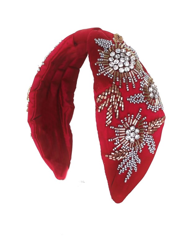 Diadema de invitada  granate de pedrería artesanal