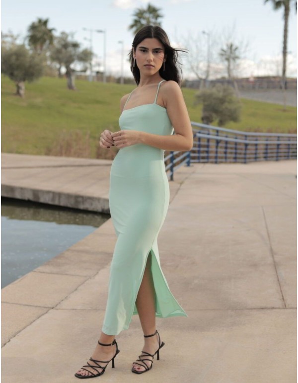 Midi party dress with crossed straps aqua green