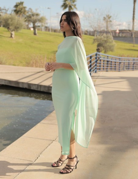 Midi party dress with crossed straps aqua green