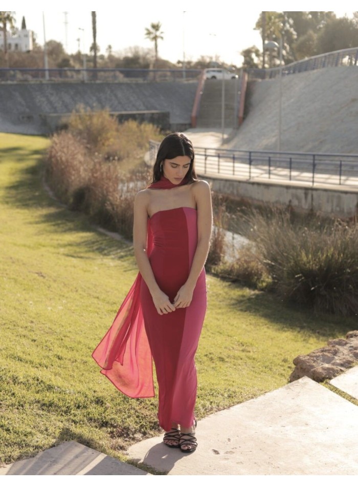 Multiposition red fine chiffon scarf