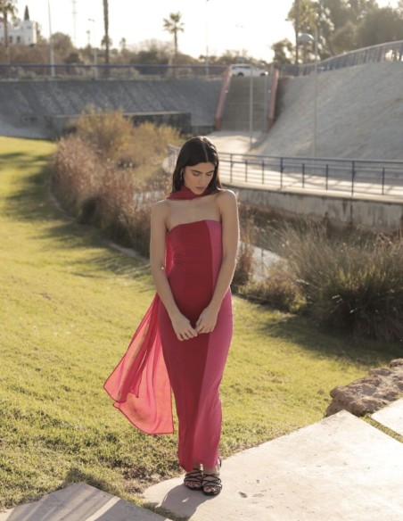 Multiposition red fine chiffon scarf