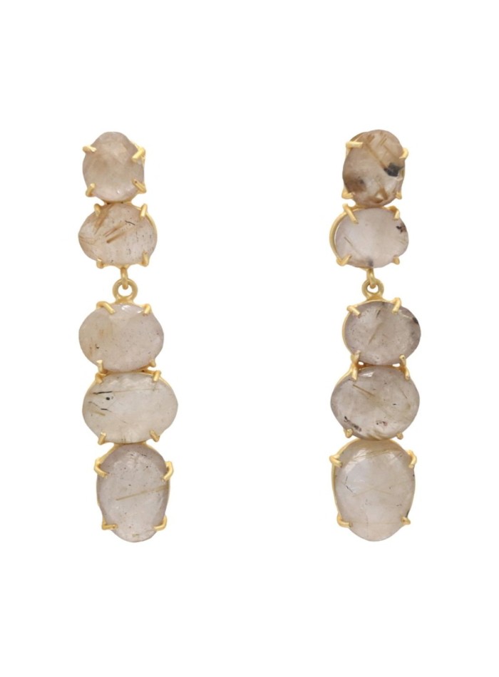 Pendientes de fiesta largos con piedras naturales beige
