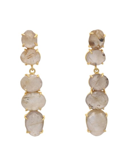 Pendientes de fiesta largos con piedras naturales beige