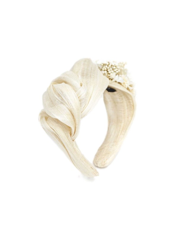 Diadema de seda crudo envolvente con flores preservadas 2