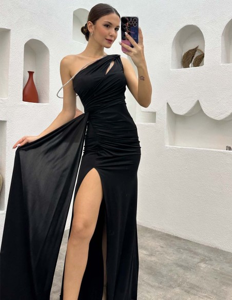 Vestido de fiesta largo ajustado con abertura