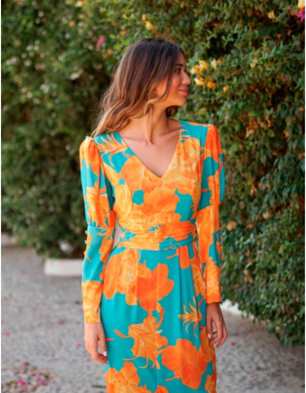 Vibrant printed midi evening dress 2