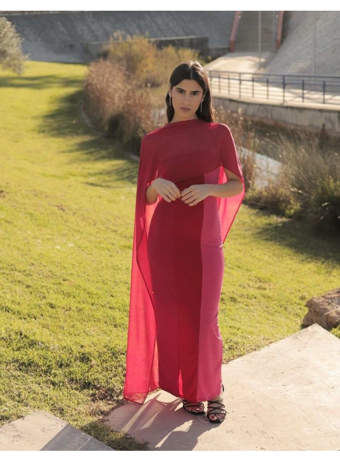 Vestido midi magenta tricolor escote palabra de...