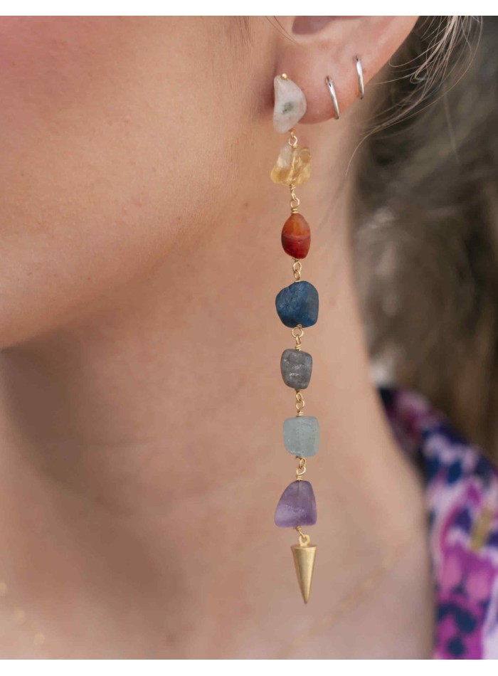 Boucle d'oreilles longue avec pierres...