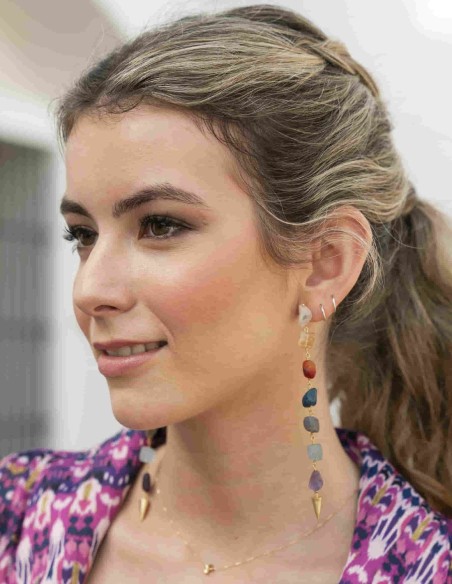 Pendientes largos de fiesta con piedras naturales de colores