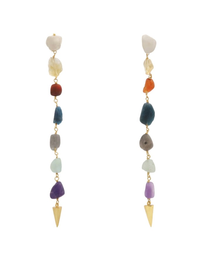 Pendientes largos de fiesta con piedras naturales de colores