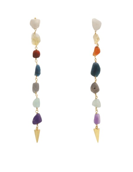 Long party earrings with natural-coloured stones