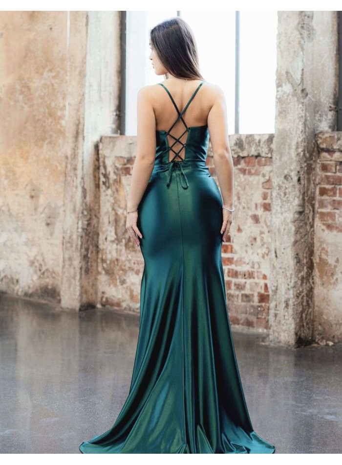 Long party dress with bodice and side slit