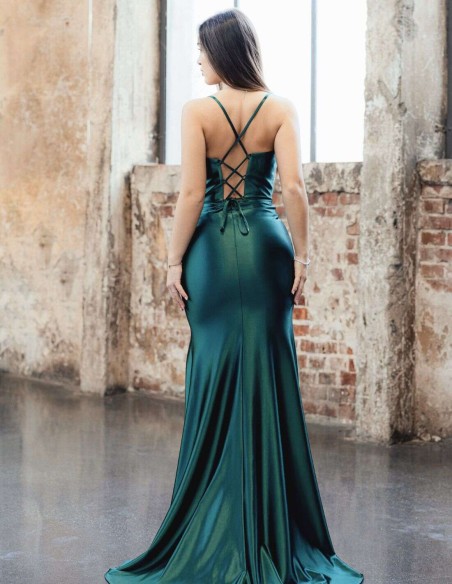 Long party dress with bodice and side slit