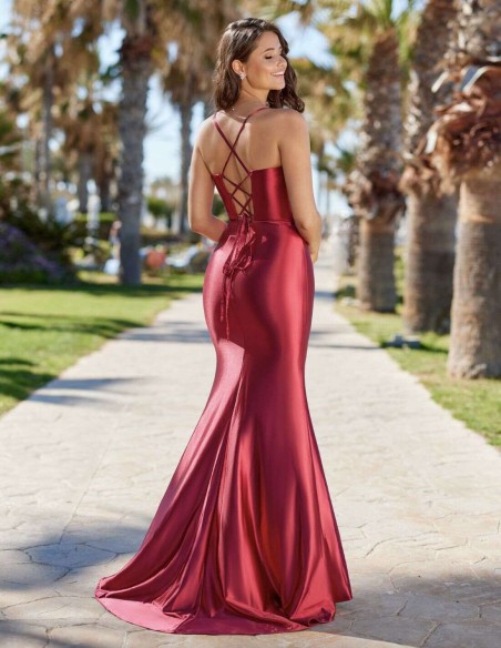 Vestido de fiesta largo rojo para bodas de tarde