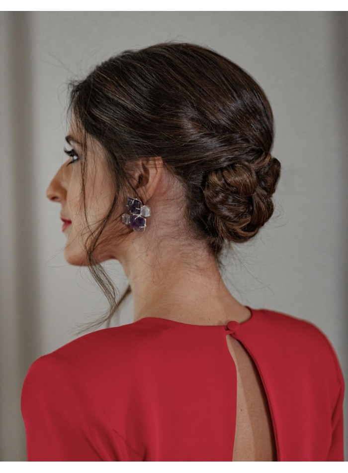 Amethyst earrings and white natural stones -...