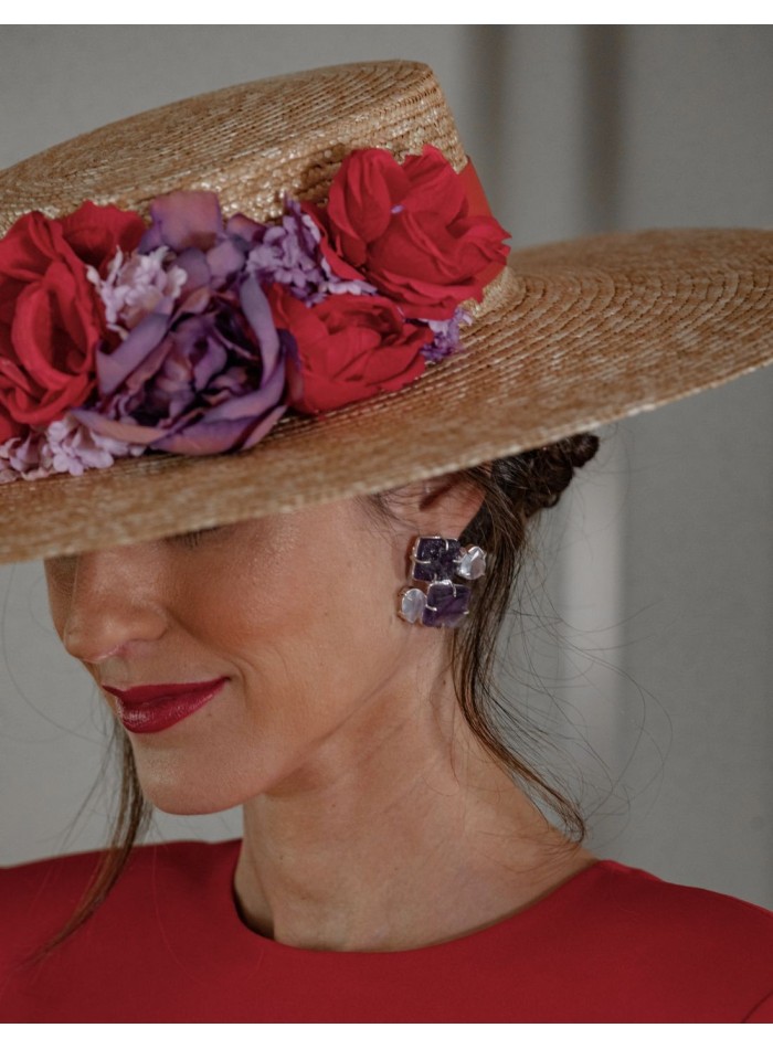 Amethyst earrings and white natural stones - Invitada Perfecta