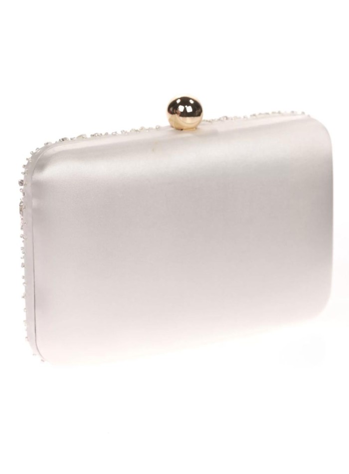 Satin clutch bag with sewn rhinestones