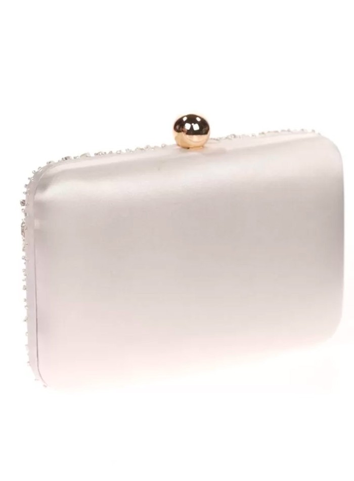 Satin clutch bag with sewn rhinestones