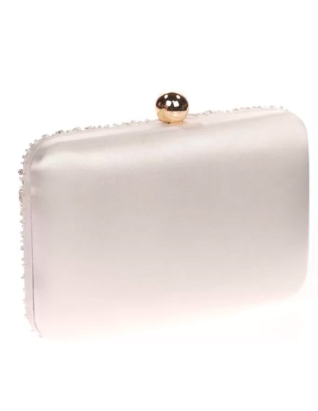 Satin clutch bag with sewn rhinestones