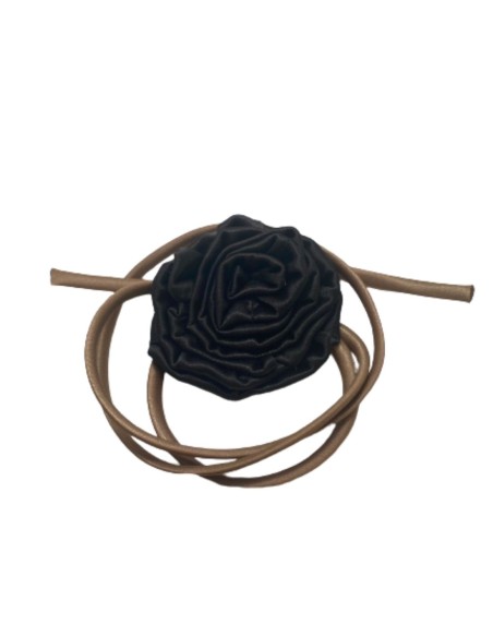 Brown party choker with flower embellishment and adjustable bias binding
