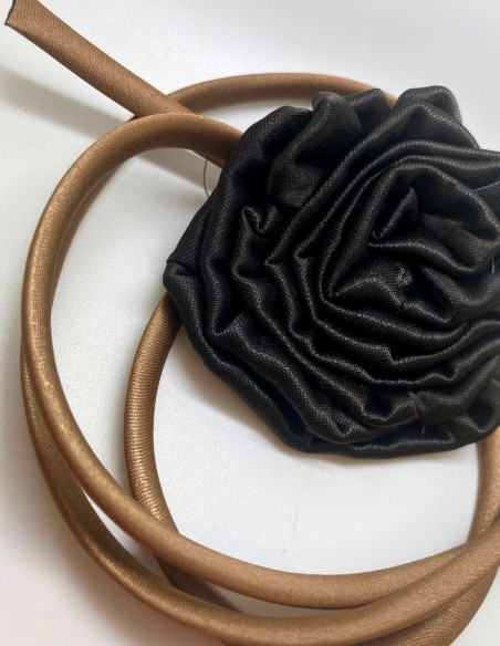 Brown party choker with flower embellishment and adjustable bias binding