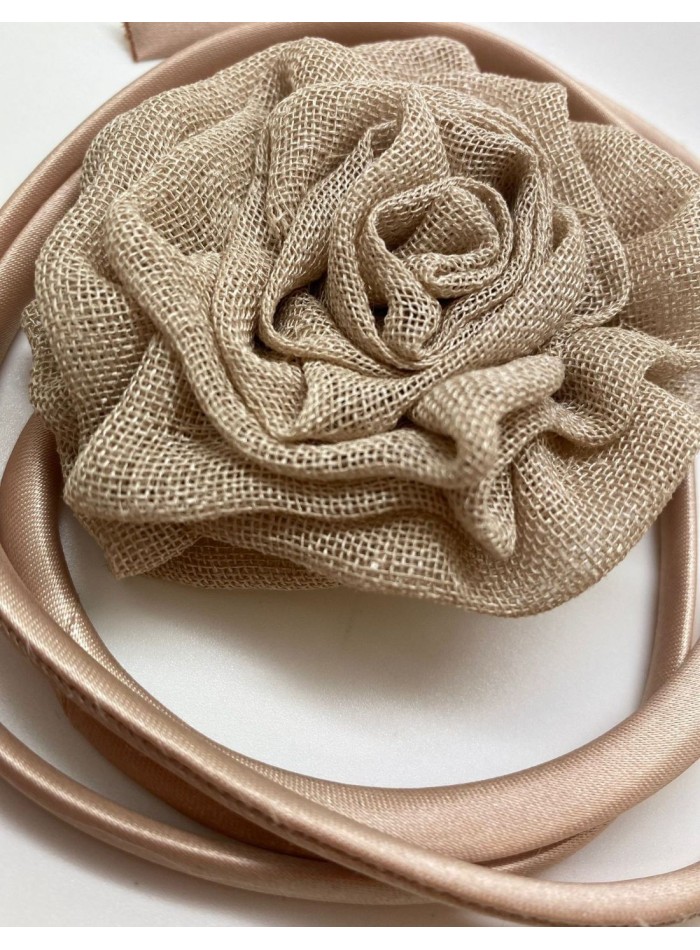 Beige party choker with flower decoration and...