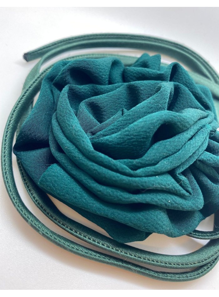 Bottle green party choker with flower...